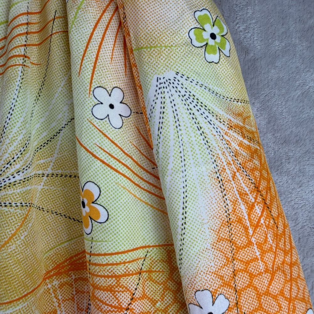 Boho  soft girl Vintage 70s Floral Plisse Sleeveless Midi Dress‎ Orange Yellow - Picture 10 of 11
